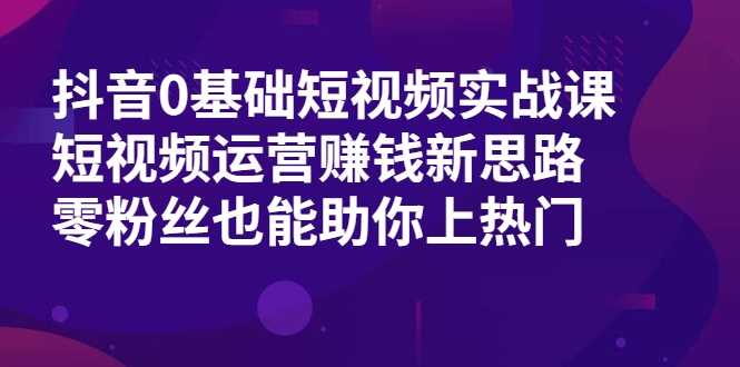 抖音0基础短视频实战课,短视频运营赚钱新思路,零粉丝也能助你上热门-课程网